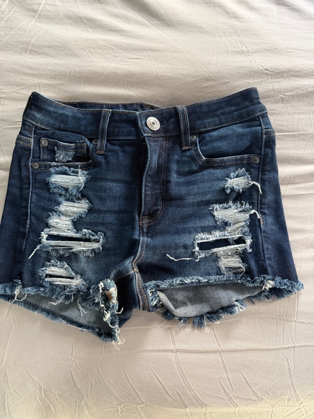 American Eagle Outfitters Dark Blue Distressed Denim Shorts